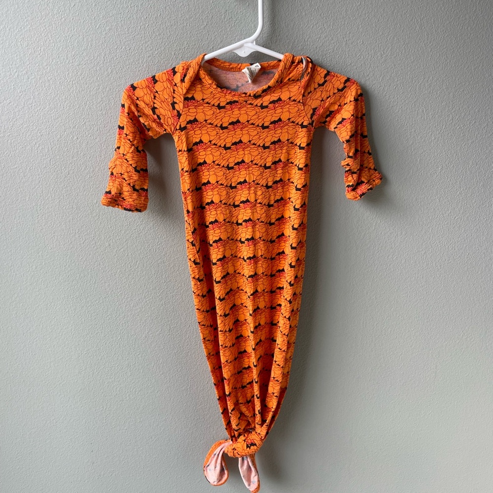 Kate Quinn Bamboo Orange and Black Floral Baby Girls Knotted Gown